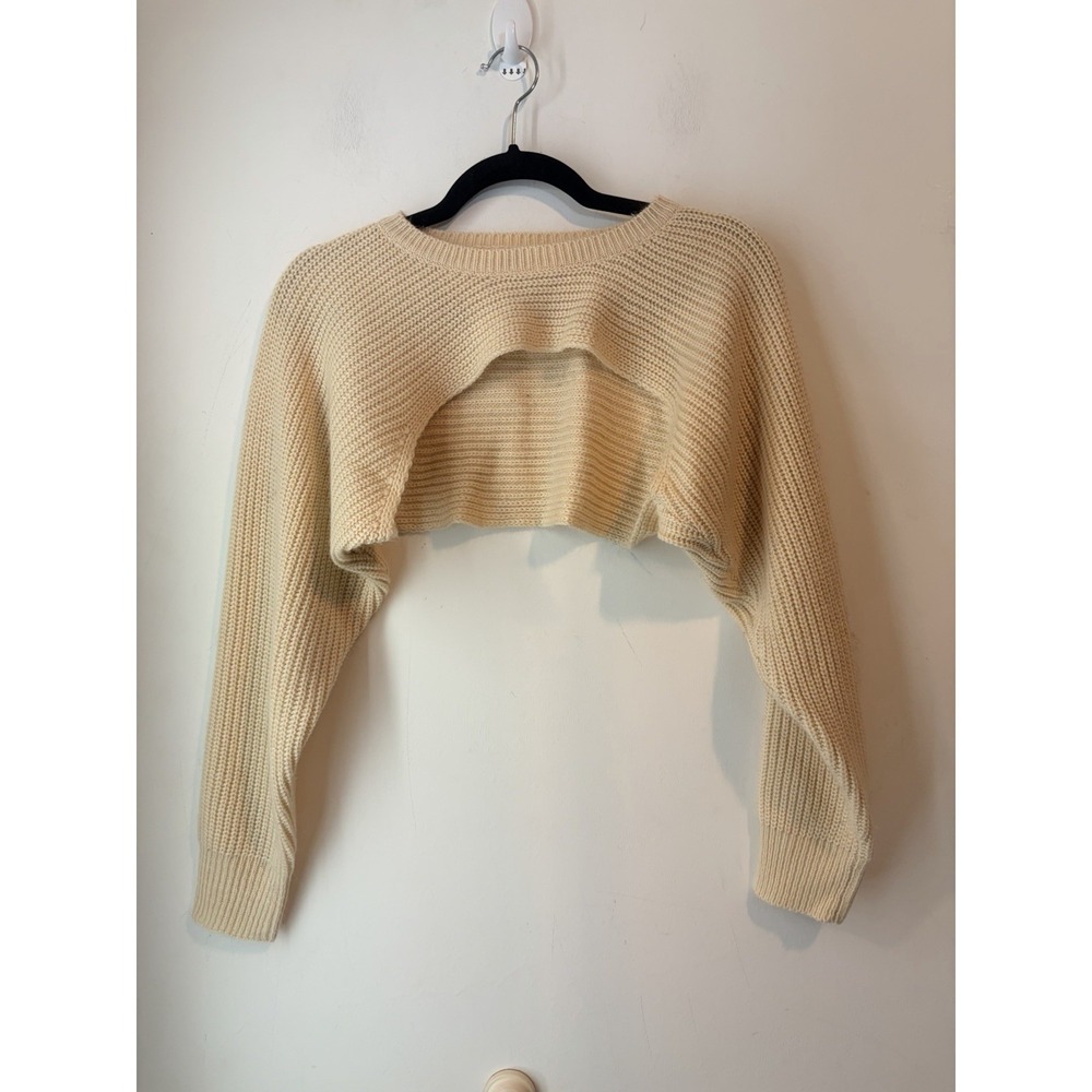 Princess Polly Cropped Shrug Sweater Womens S/M Cream Knit Open Front Bolero